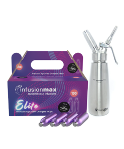 InfusionMax Elite 100-Pack 9g Cream Chargers + QuickWhip PRO Stainless Steel Whipped Cream Dispenser Bundle