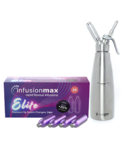 InfusionMax Elite 24-Pack 9g Cream Chargers + QuickWhip PRO Stainless Steel Whipped Cream Dispenser Bundle