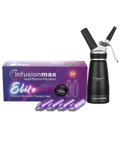 InfusionMax Elite 24-Pack 9g Cream Chargers + SupremeWhip PRO 250ml Aluminum Dispenser Bundle