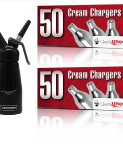 QuickWhip Cream Chargers – 600 - (12 x 50 Packs) & 0.25L SupremeWhip Dispenser Black Starter Pack
