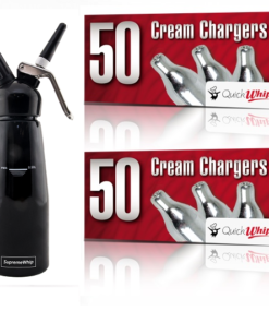 QuickWhip Cream Chargers – 600 - (12 x 50 Packs) & 0.5L SupremeWhip Dispenser Black Starter Pack