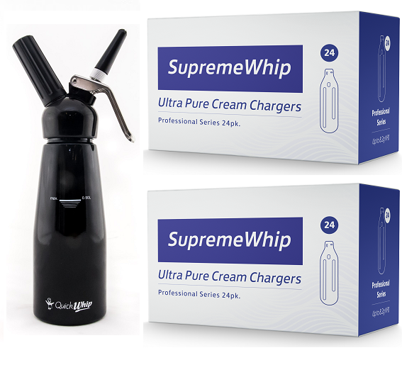 Starter Pack - SupremeWhip Cream Chargers – 96 - (4 x 24 Packs) & 0.5L Black Dispenser