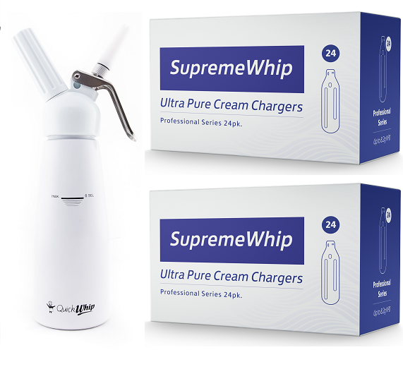 Starter Pack - SupremeWhip Cream Chargers – 96 - (4 x 24 Packs) & 0.5L White Dispenser