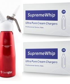 Starter Pack - SupremeWhip Cream Chargers – 96 - (4 x 24 Packs) & QuickWhip 0.5L Red Dispenser