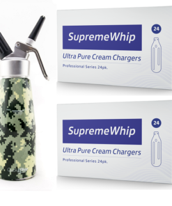 SupremeWhip Cream Chargers – 192 - (8 x 24 Packs) & 0.5L Army Print Dispenser Starter Pack