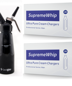 SupremeWhip Cream Chargers – 192 - (8 x 24 Packs) & 0.5L Black Dispenser Starter Pack