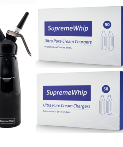 SupremeWhip Cream Chargers Nitrous Oxide Canisters (12 x 50Pks) & 0.5L Black Dispenser Starter Pack